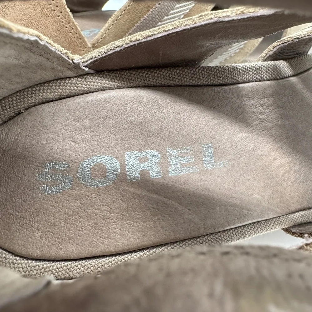 Sorel Joanie II Lace Up Open Toe Comfort Wedge Sandal Taupe Tan Womens‎ Size 11